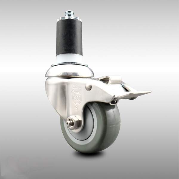 3 Inch 316SS Gray Poly Swivel 1-1/2 Inch Expanding Stem Caster Lock Brake SCC